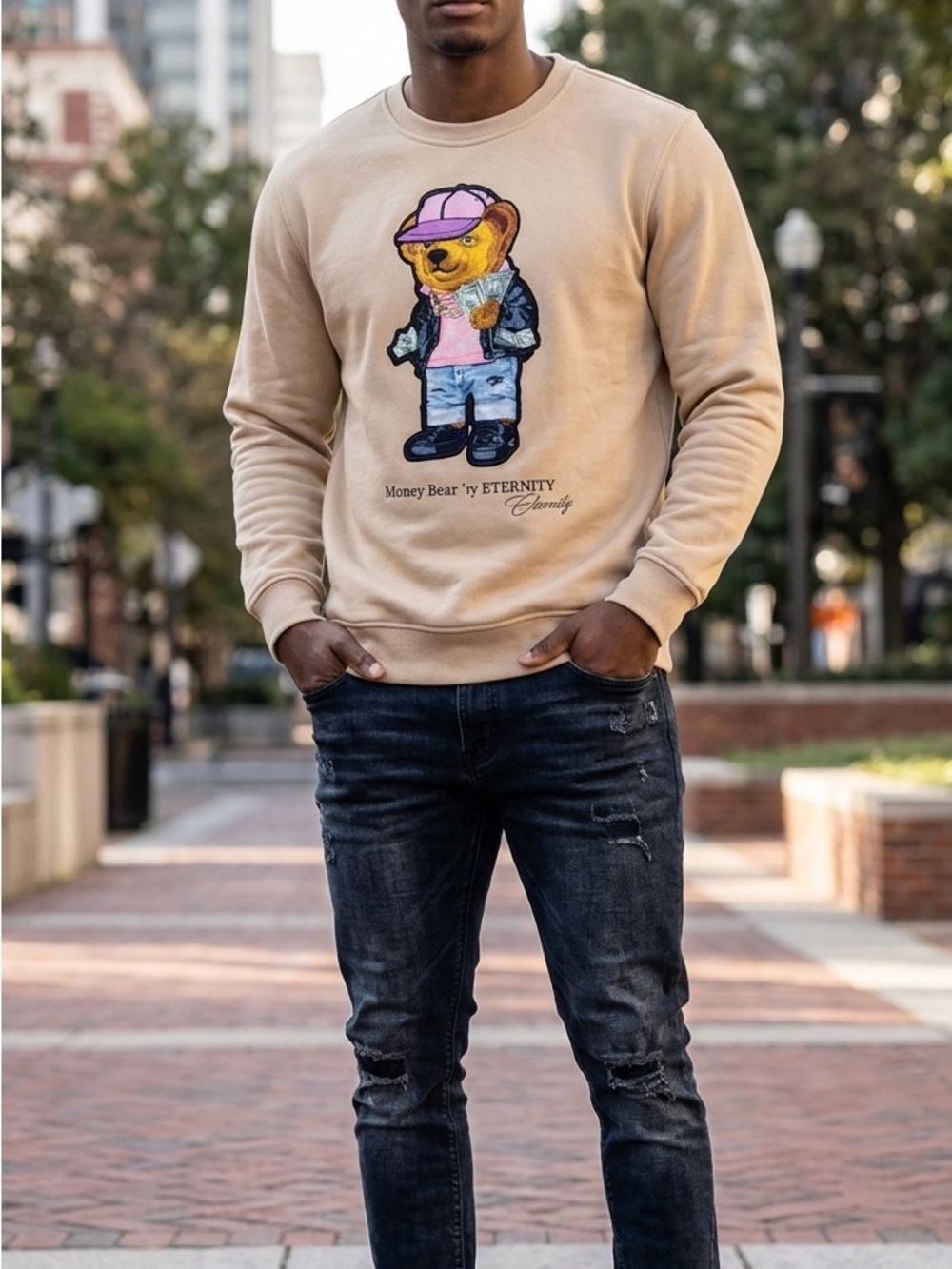 NWT Eternity BC/AD "Money Bear" Crewneck Sweatshirt Tan / Beige Size L